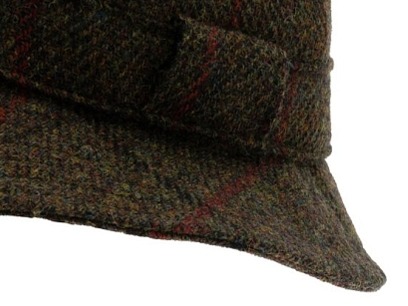 Zimní vlněný anglický myslivecký klobouk - Harris Tweed Overcheck Green - Hunter Hat