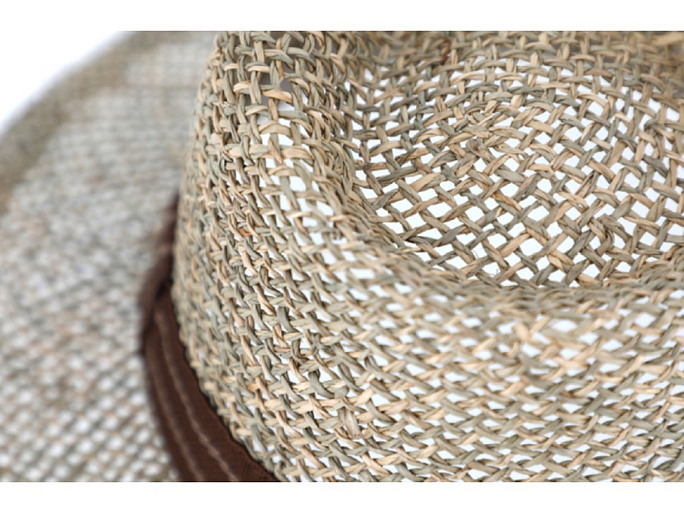 Pánský slaměný klobouk z mořské trávy s dvoubarevnou hnědou stuhou - Fedora