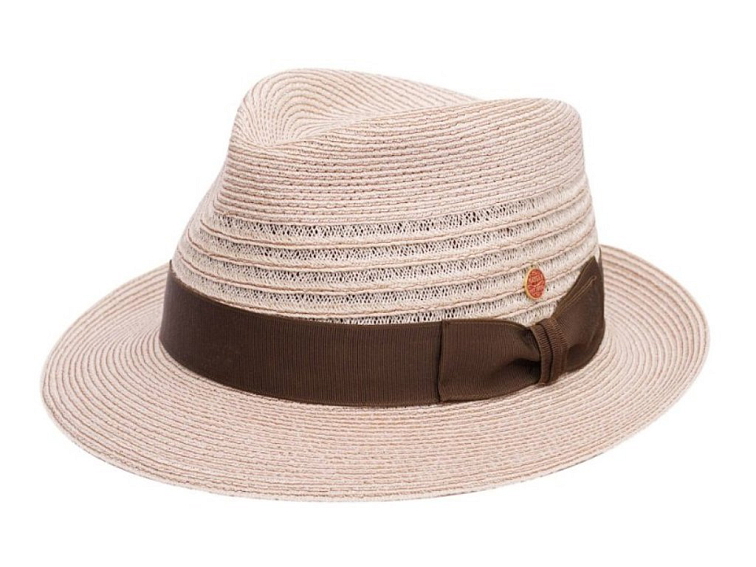 Béžový crushable (nemačkavý) letní klobouk Trilby s kávovou stuhou - Mayser Maleo, UV faktor 80 Limitovaná kolekce