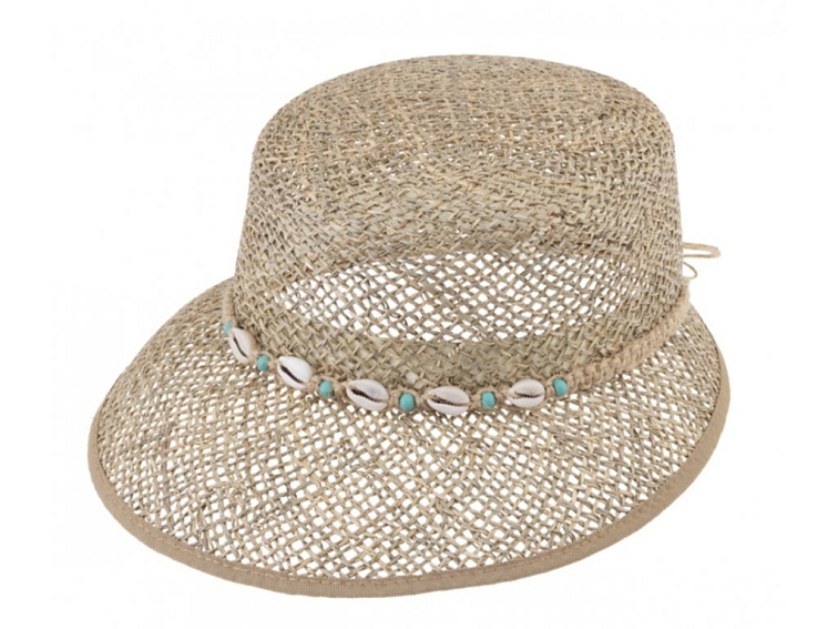 Slaměný klobouček z mořské trávy s ozdobou s mušli - Fiebig 1903