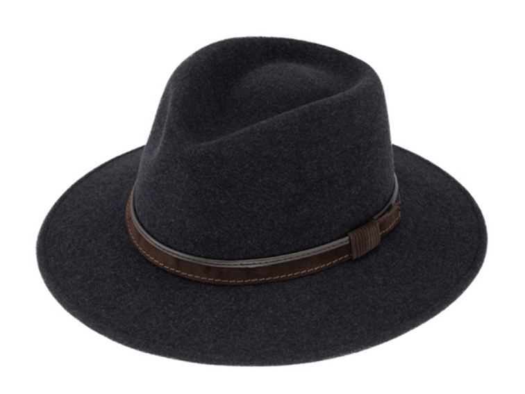 Cestovní klobouk vlněný od Fiebig - šedý s koženou stuhou