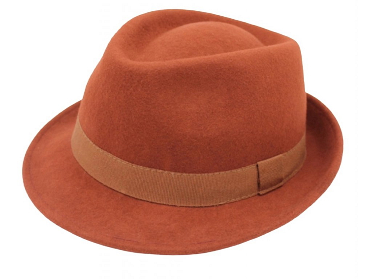 Klasický trilby klobouk vlněný Fiebig - skořicový se skořicovou stuhou