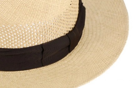 Letní béžový slaměný klobouk Fedora - ručně pletený - s hnědou stuhou - Panamský golfový klobouk