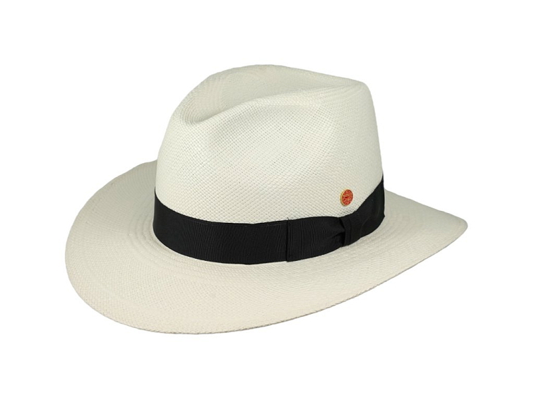 Luxusní panamský klobouk Fedora bělený s černou stuhou - Mayser Menton - UV faktor 80