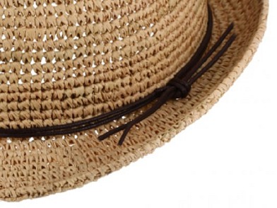 Trilby Raffia - slaměný béžový klobouk s koženou stuhou