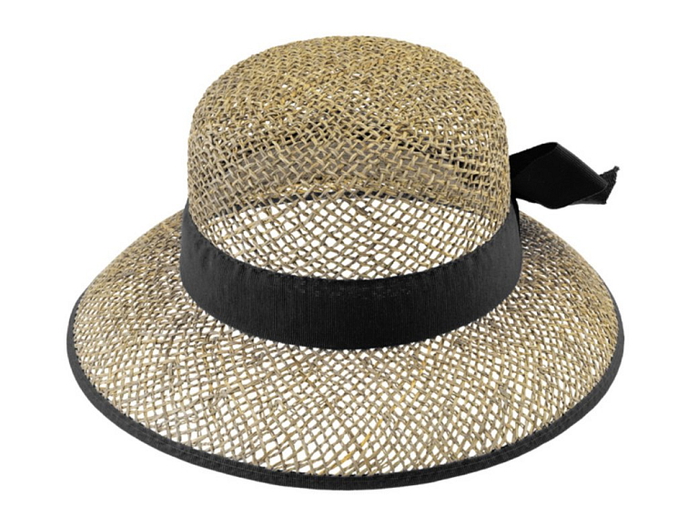 Slaměný malý cloche s černou stuhou - Fiebig