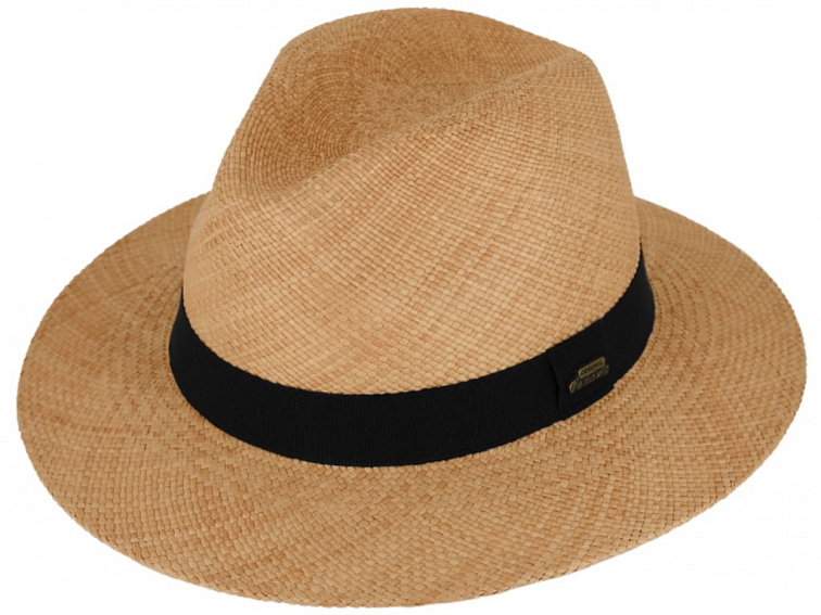 Letní cognac panamský klobouk Fedora - ručně pletený