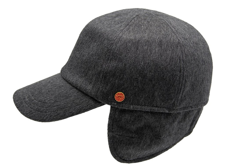 Pánská zimní šedá kašmírová kšiltovka - Mayser Lars (ušní klapky) - 100 % kašmír
