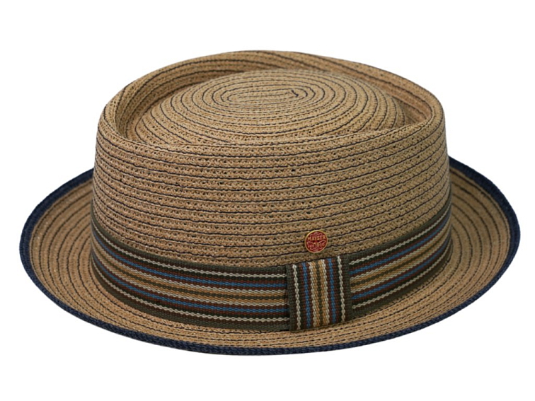 Hnědý porkpie klobouk od Mayser Andy - vícebarevná stuha