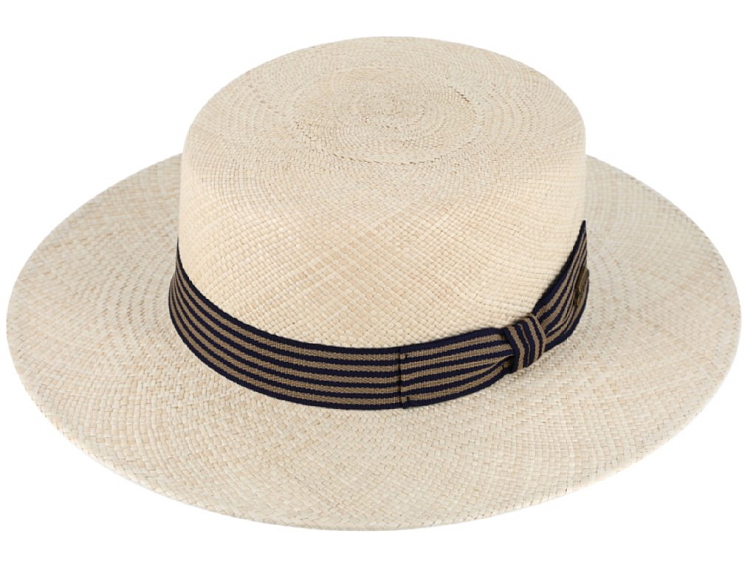 Letní slaměný boater panamský klobouk s širší krempou - unisex žirarďák - Fiebig Panama canotier - UV faktor 80