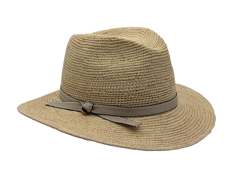 Exkluzivní panamský crochet klobouk Fedora s dvoubarevnou stuhou - Mayser Grit Natur