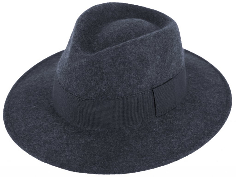 Zimní plstěný klobouk - modrý melanž s hedvábnou stuhou