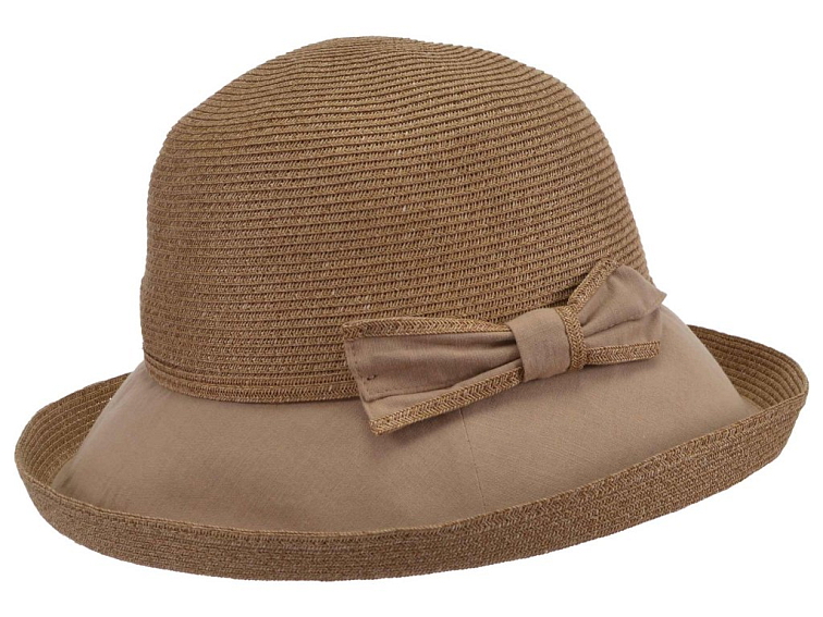 Dámský hnědý letní klobouk Bolero z papírové slámy a látky