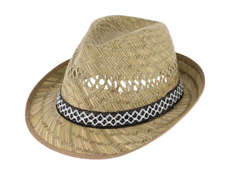 Slaměný klobouk s ozdobnou stuhou - Trilby