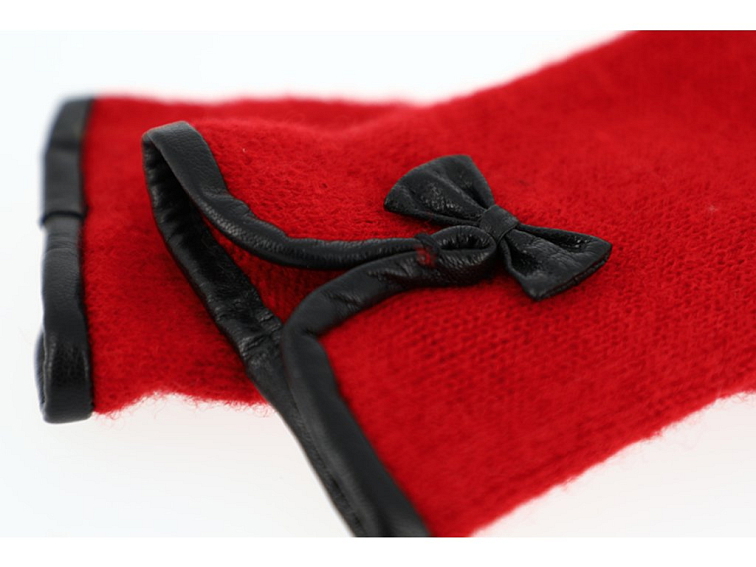 Dámské červené pletené rukavice s koženou mašličkou - Fiebig