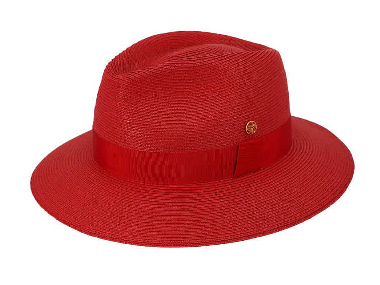 Luxusní nemačkavý červený klobouk Fedora - ručně šitý, UV faktor 80 - Mayser Mathis