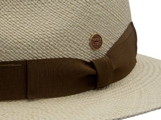 Luxusní panamský klobouk Fedora s hnědou stuhou - ručně pletený, UV faktor 80 - Ekvádorská panama - Mayser Mathis