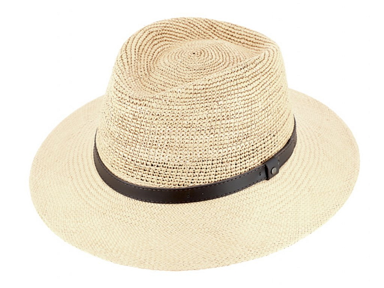 Letní slaměný klobouk Fedora - ručně pletený - Ekvádorská panama - Traveller "Crochet" Natur