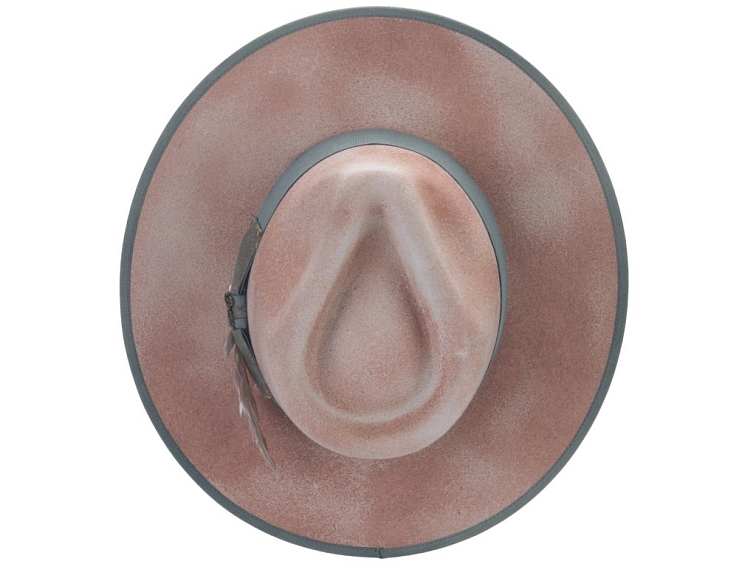 Ručně zdobený vlněný klobouk SARATOGA v lososové barvě s vintage efektem