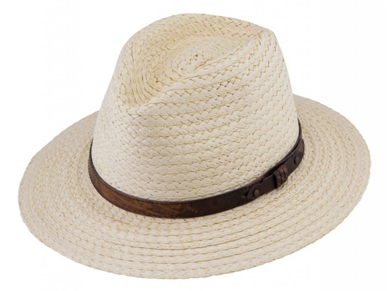 Unisex letní klasicky Fedora klobouk - od Fiebig s koženým paskem natur