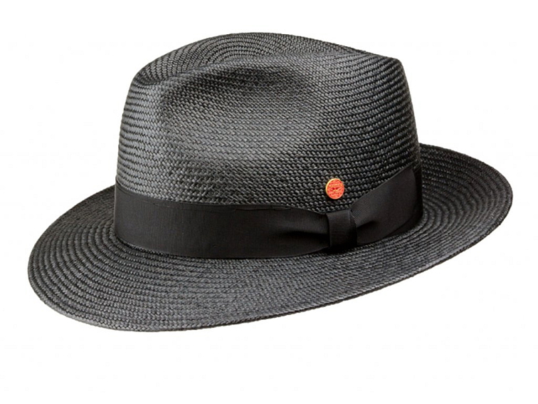 Exkluzivní černý panamský klobouk - Fedora s černou stuhou - ručně pletený, UV faktor 80 - Mayser Torino