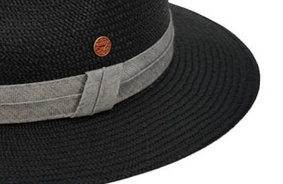 Exkluzivní panamský klobouk Fedora černý s šedou stuhou - Mayser Gero - UV faktor 80