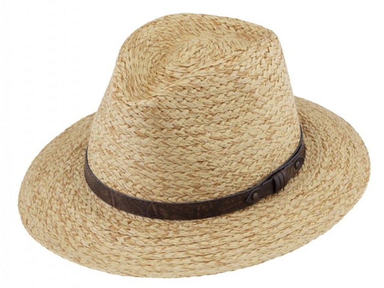 Unisex letní klasicky Fedora klobouk - od Fiebig s koženým paskem béžový