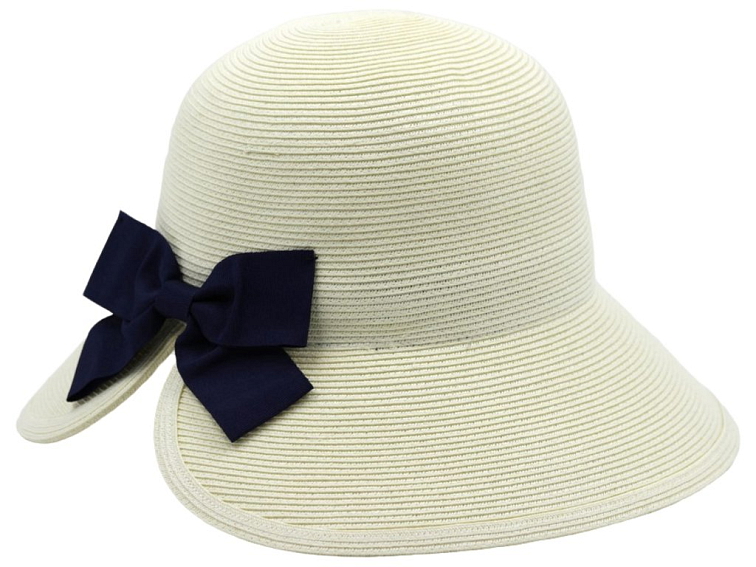 Dámský letní klobouk Cloche s modrou mašli