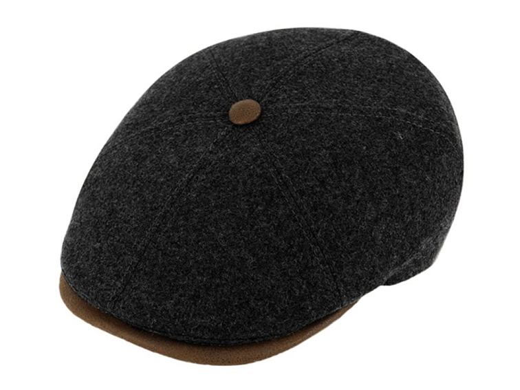 Zimní retro bekovka 6-panel od Fiebig vlna - tmavě šedá s hnědou