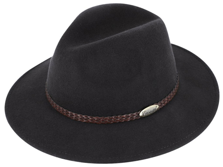 Šedý klobouk fedora plstěný - šedý s koženým pleteným páskem - Fiebig