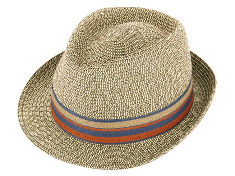 Letní béžový klobouk Trilby s barevnou stuhou od Fiebig - Trilby Emil