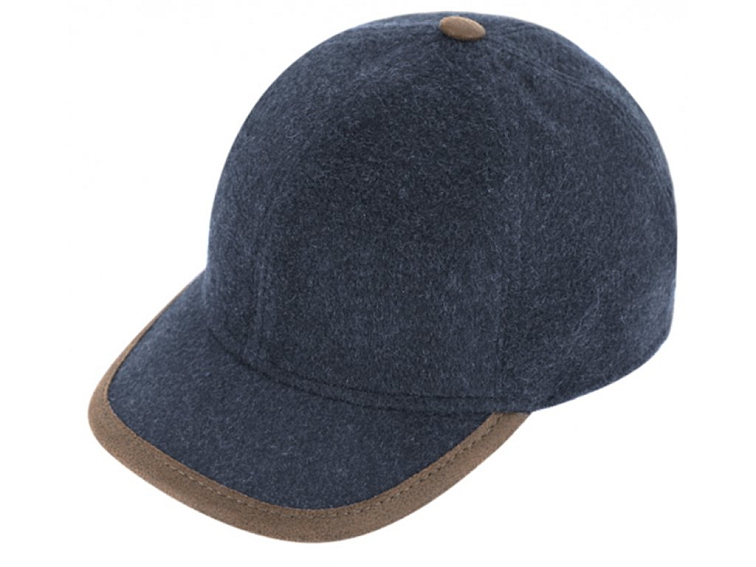 Kšiltovka zimní modrá vlněná s koženým kšiltem (ušní klapky) - Fiebig