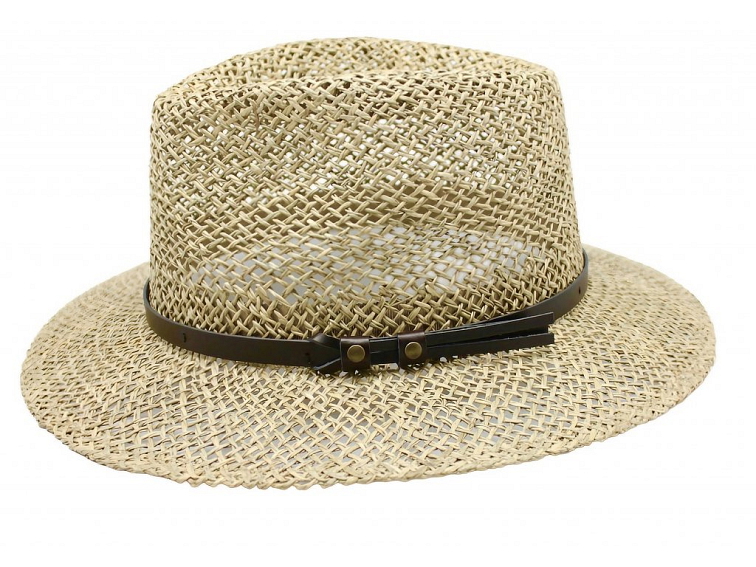 Pánský slaměný klobouk z mořské trávy s koženou stuhou - Fedora