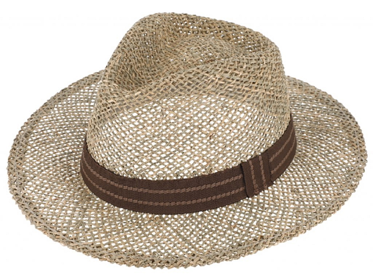 Pánský slaměný klobouk z mořské trávy s dvoubarevnou hnědou stuhou - Fedora