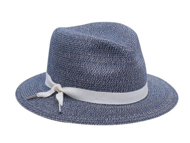 Luxusní dámský nemačkavý modrý klobouk s bílou stuhou Fedora - Mayser Nane - UV faktor 80