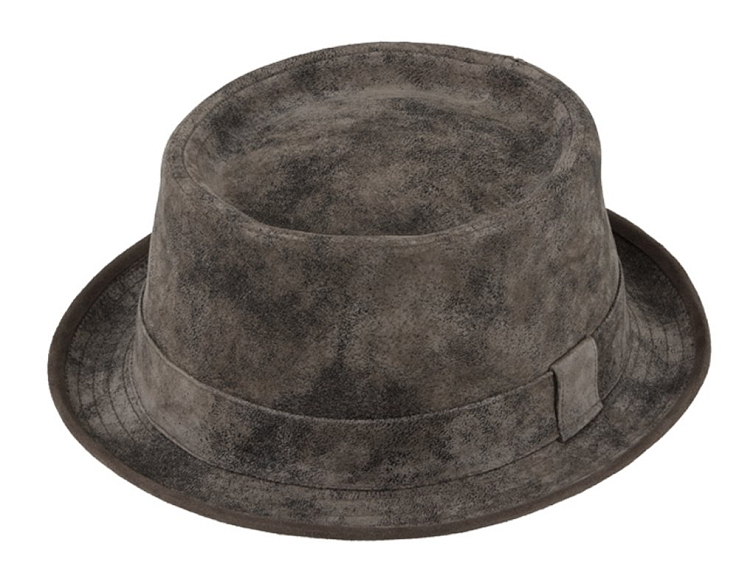 Kožený klobouk porkpie Leader Taupe - Fiebig - vintage