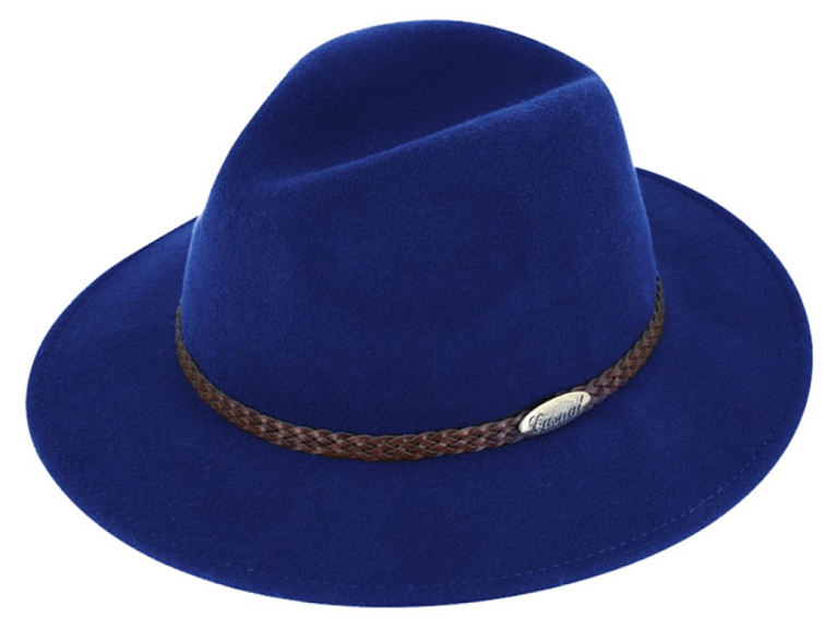 Modrý klobouk fedora plstěný - modrý s koženým pleteným páskem - Fiebig