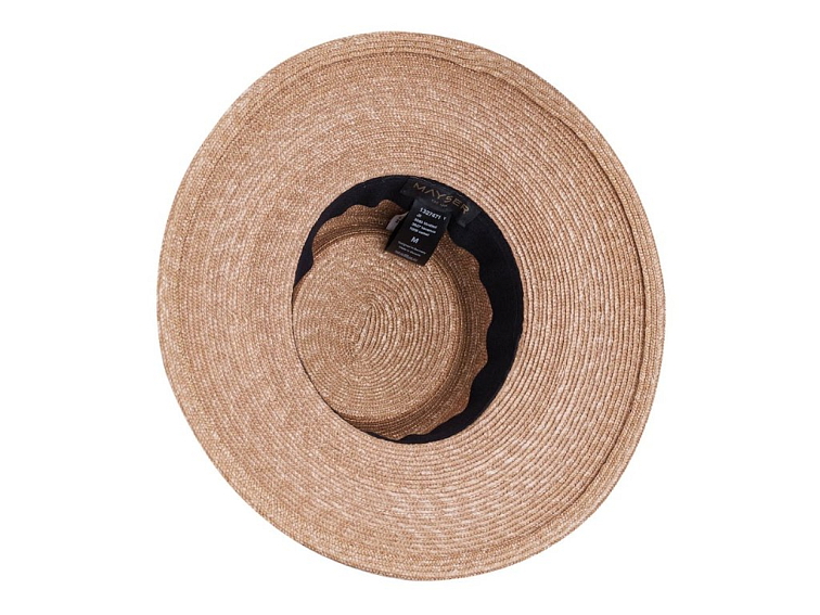 Slaměný klobouk hnědý s hnědou stuhou - Pork-pie Jil s širší asymetrickou krempou - Mayser - UV faktor 80