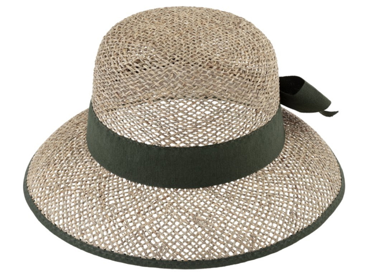 Slaměný malý cloche s zelenou stuhou - Fiebig