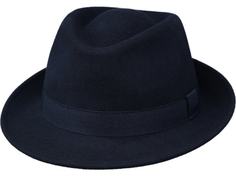 Klasický trilby klobouk vlněný Fiebig - modrý s modrou stuhou