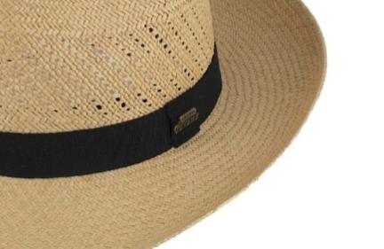 Letní slaměný klobouk Fedora - ručně pletený - koňak s černou stuhou - Ekvádorská panama