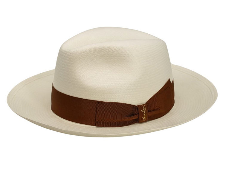 Luxusní panamský klobouk AMADEO s širší krempou - Borsalino - hnědá stuha