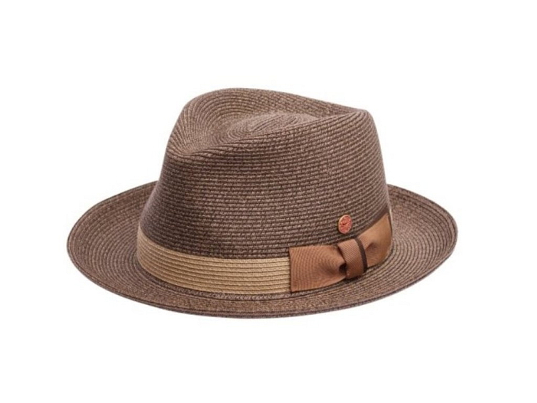 Slaměný hnědý crushable (nemačkavý) letní klobouk s béžovou stuhou Fedora - Mayser Samuel