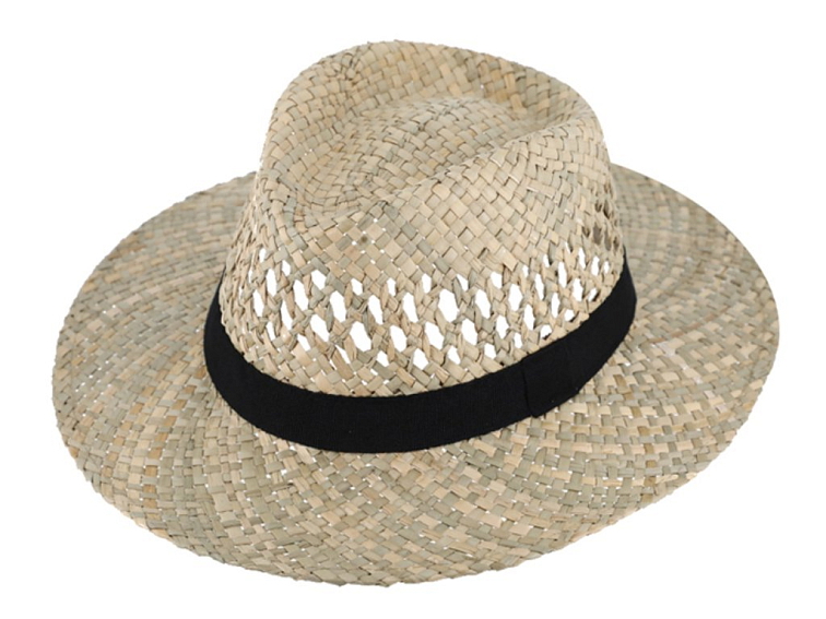 Slaměný klobouk z mořské trávy s černou stuhou - Fedora