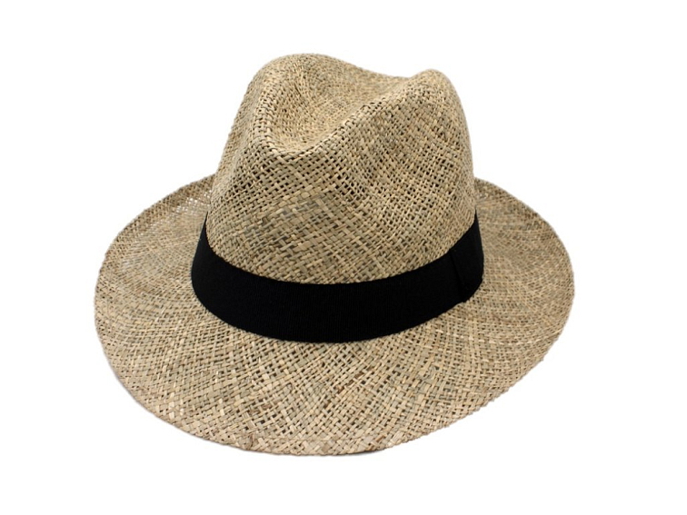 Pánský slaměný Bogart klobouk s kratší krempou z mořské trávy s černou stuhou - Fedora
