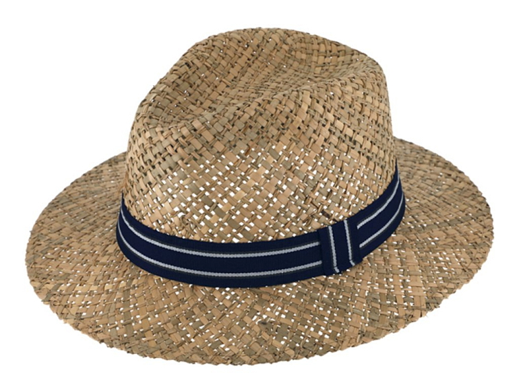Slaměný klobouk z mořské trávy s modrou stuhou - Fedora