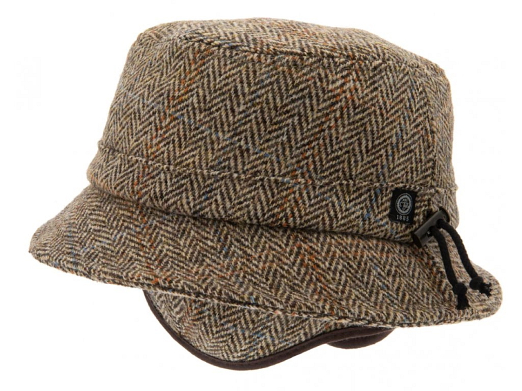 Zimní vlněný anglický klobouk (ušní klapky) - Harris Tweed Camel