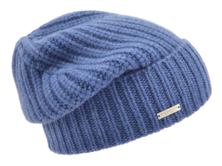Kašmírová objemná modrá čepice od Seeberger - Big Beanie Cashmere