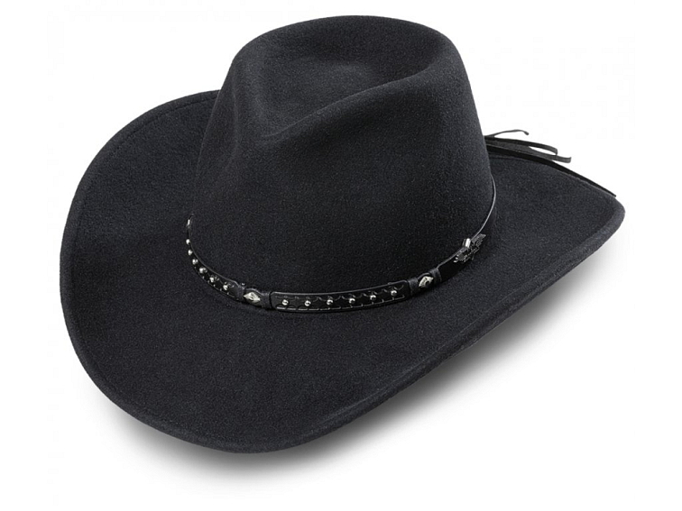 Westernový černý klobouk s koženým řemínkem - Reno