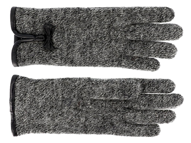 Dámské šedé pletené rukavice s koženou mašličkou - Fiebig